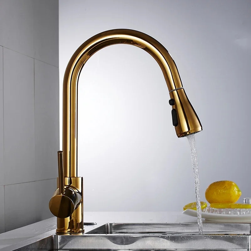 Golden Kitchen Sink Mixer Pullout
