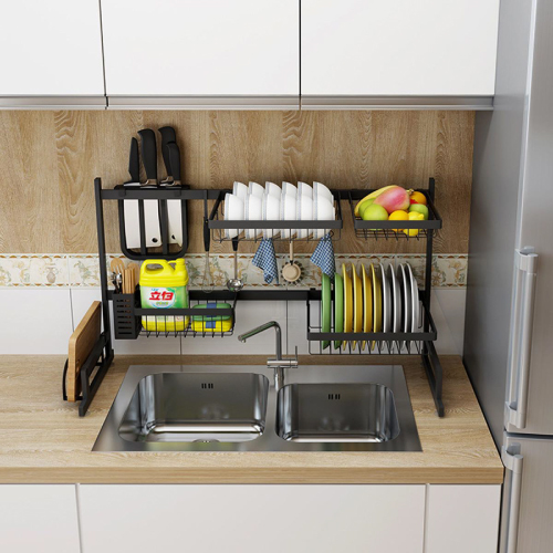 Kitchen Dish Drying Rack Holder 85 CM Matt Black