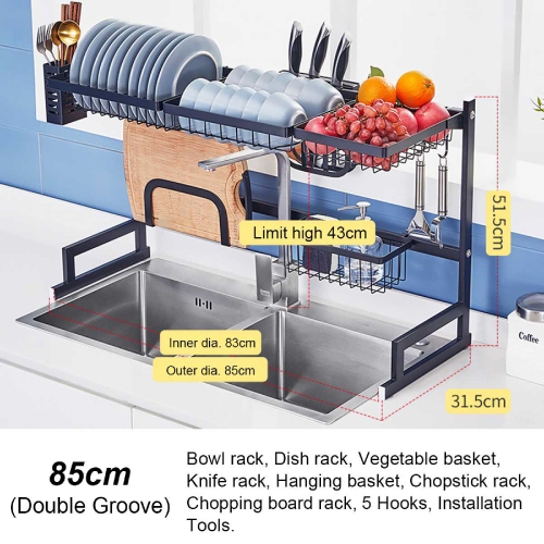 Kitchen Dish Drying Rack Holder 85 CM Matt Black
