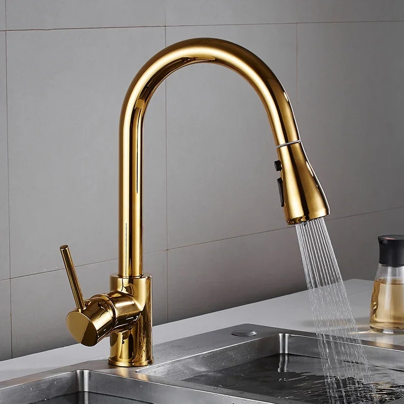 Golden Kitchen Sink Mixer Pullout