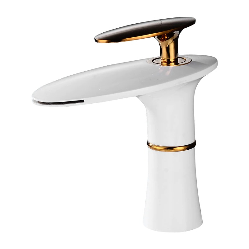 Basin Mixer Waterfall White and Gold Code BIM 820