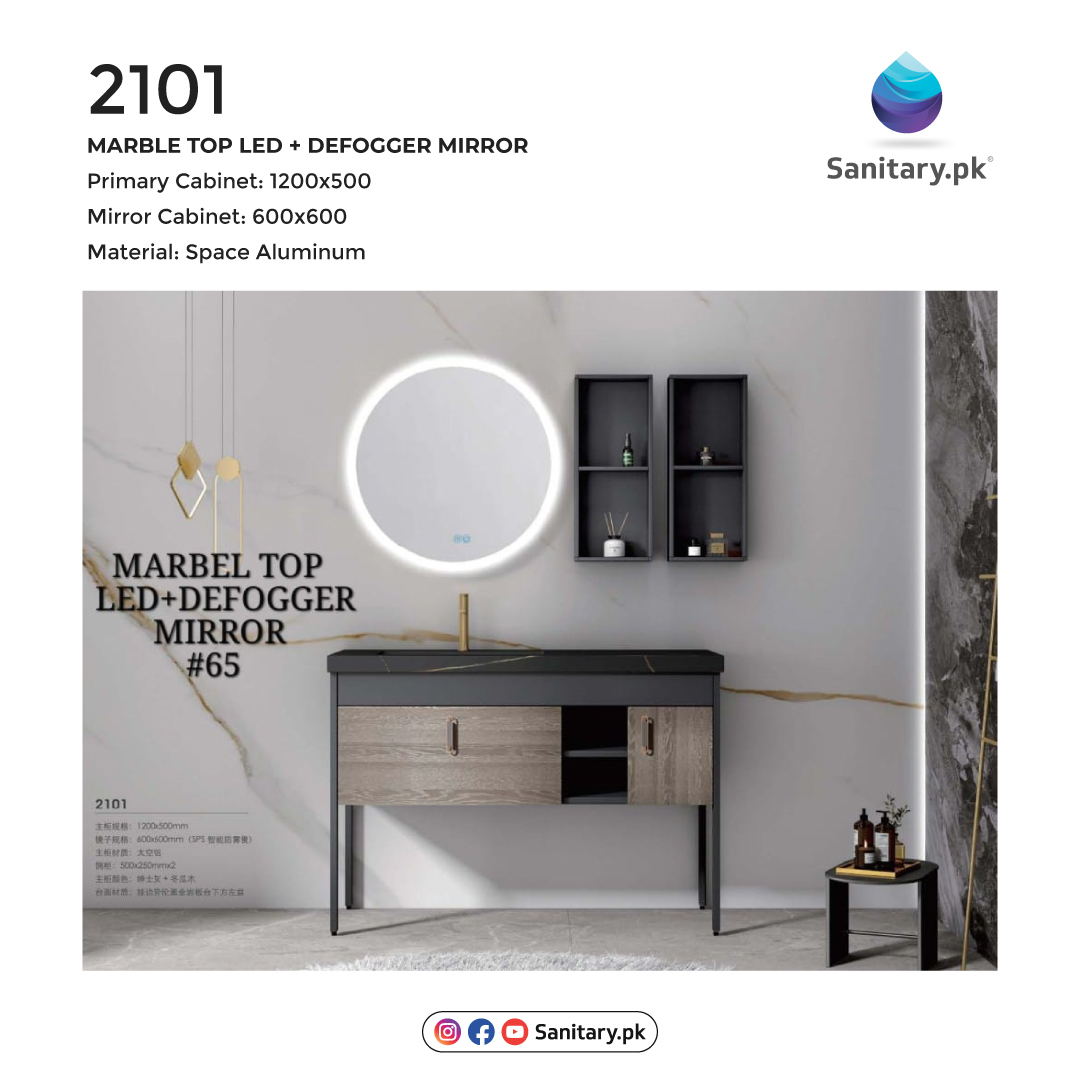 Bathroom Vanity - 2101 Aluminum Marble Top LED + Defogger Mirror
