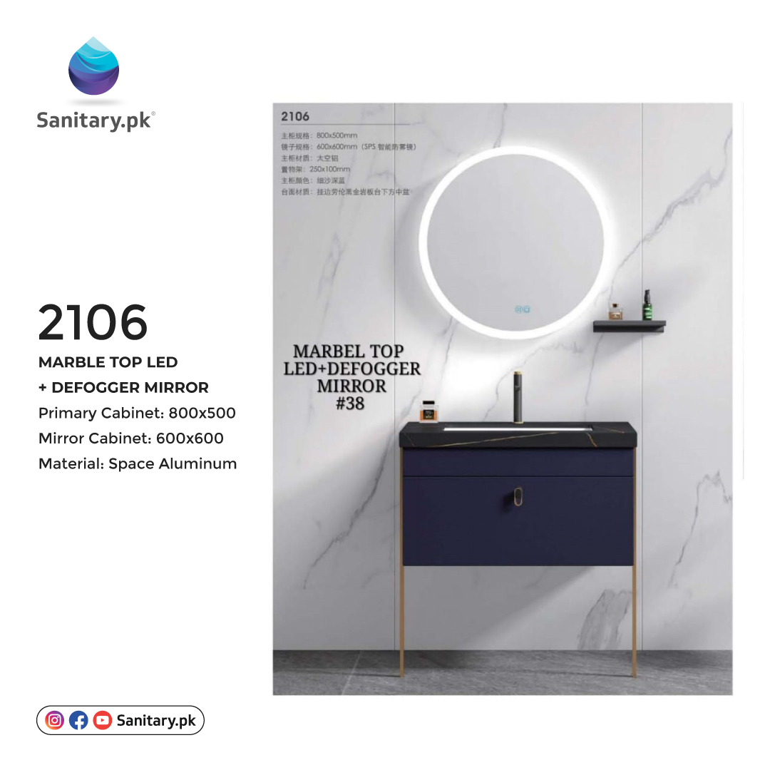 Bathroom Vanity - 2106 Aluminum Marble Top LED + Defogger Mirror