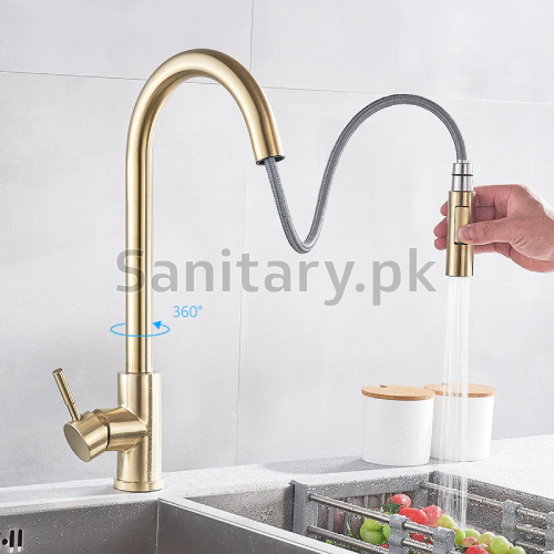 Golden Kitchen Sink Mixer Pullout