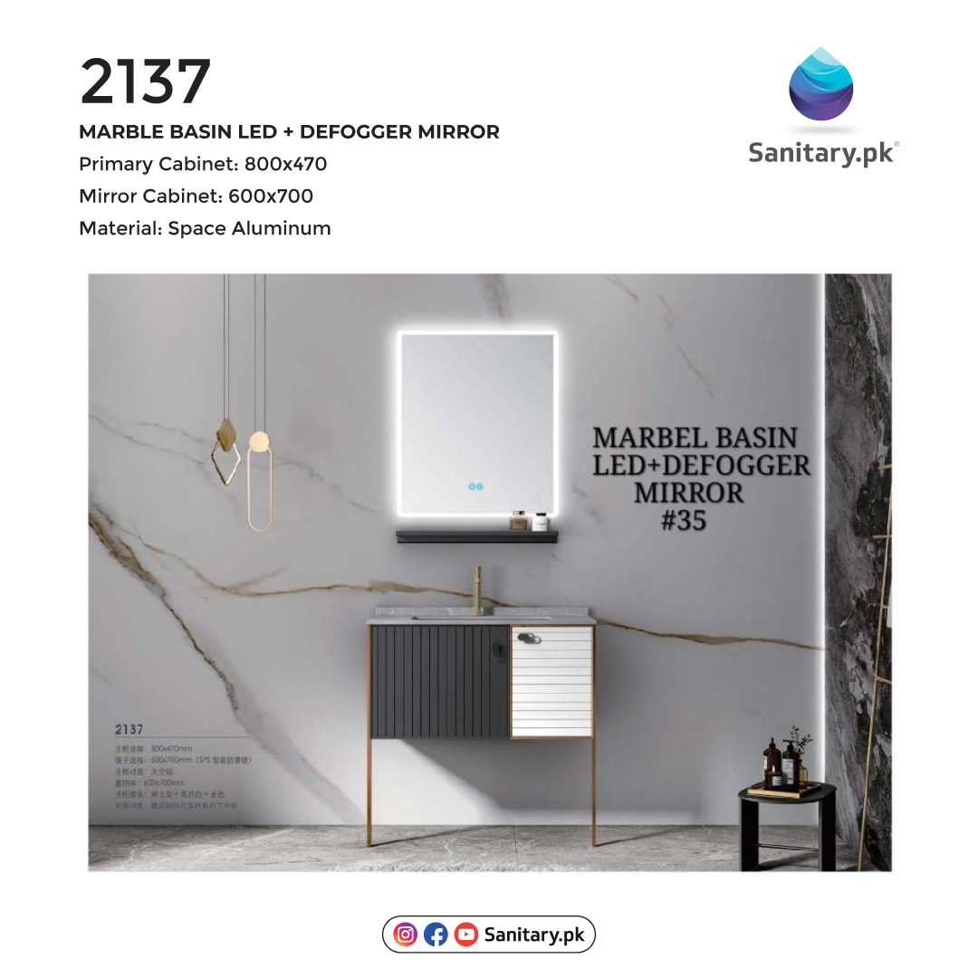 Bathroom Vanity - 2137 Aluminum Marble Basin LED + Defogger Mirror