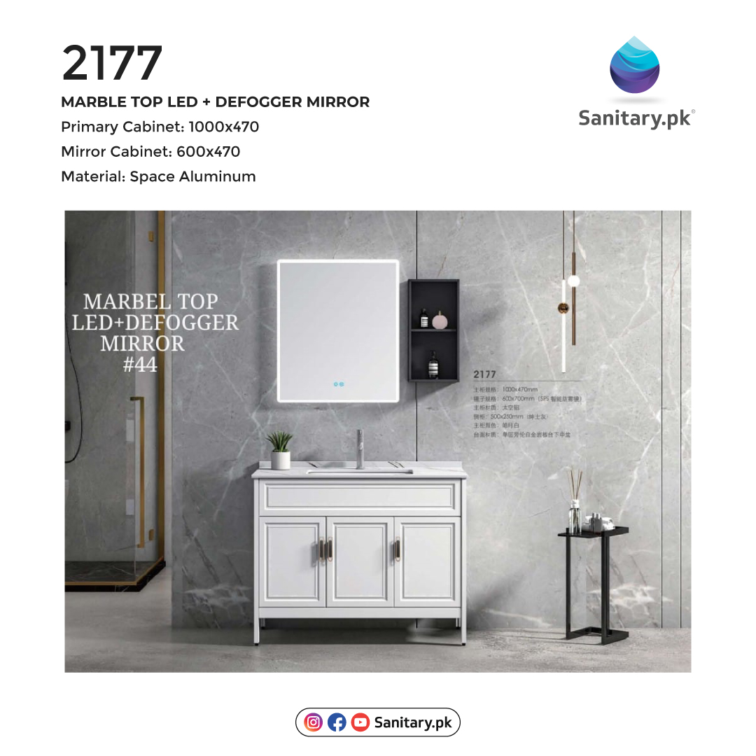 Bathroom Vanity - 2177 Aluminum Marble Top LED + Defogger Mirror