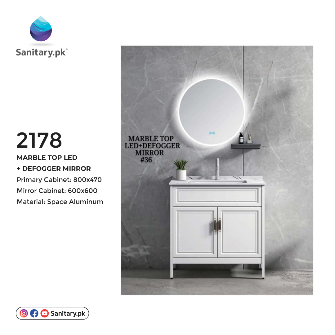 Bathroom Vanity - 2178 Aluminum Marble Top LED + Defogger Mirror