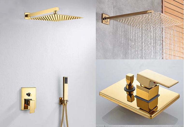 Imported Golden Concealed Shower Set With Concealed Basin Mixer