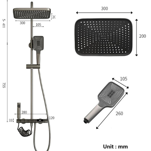 Black Piano Shower Set Digital 9 Pieces Complete Set