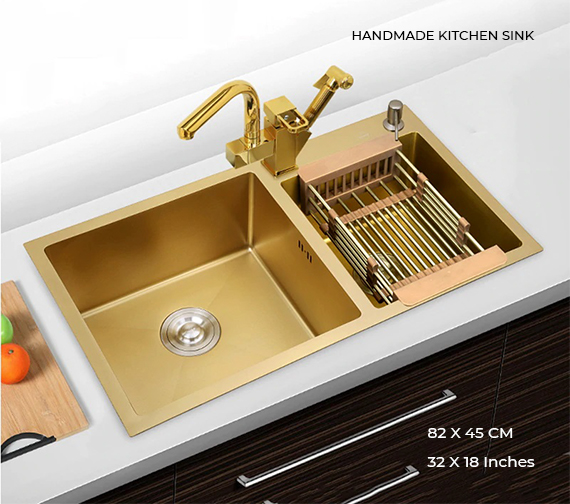 82 x 45 Golden Double Kitchen Sink Handmade