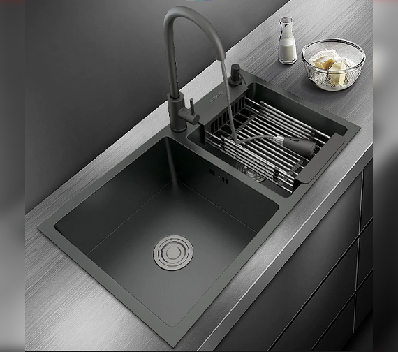 82 x 45 Black Double Kitchen Sink Handmade