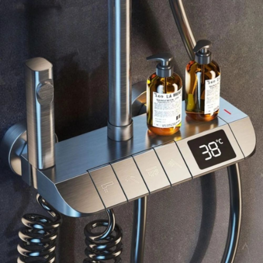 Black Piano Shower Set Digital 9 Pieces Complete Set
