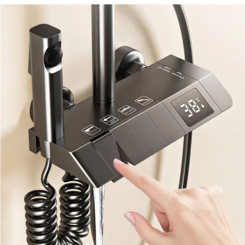 Black Piano Shower Set Digital 9 Pieces Complete Set