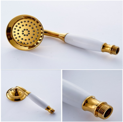 Complete 9 Pieces White Golden Shower Set with ceramics