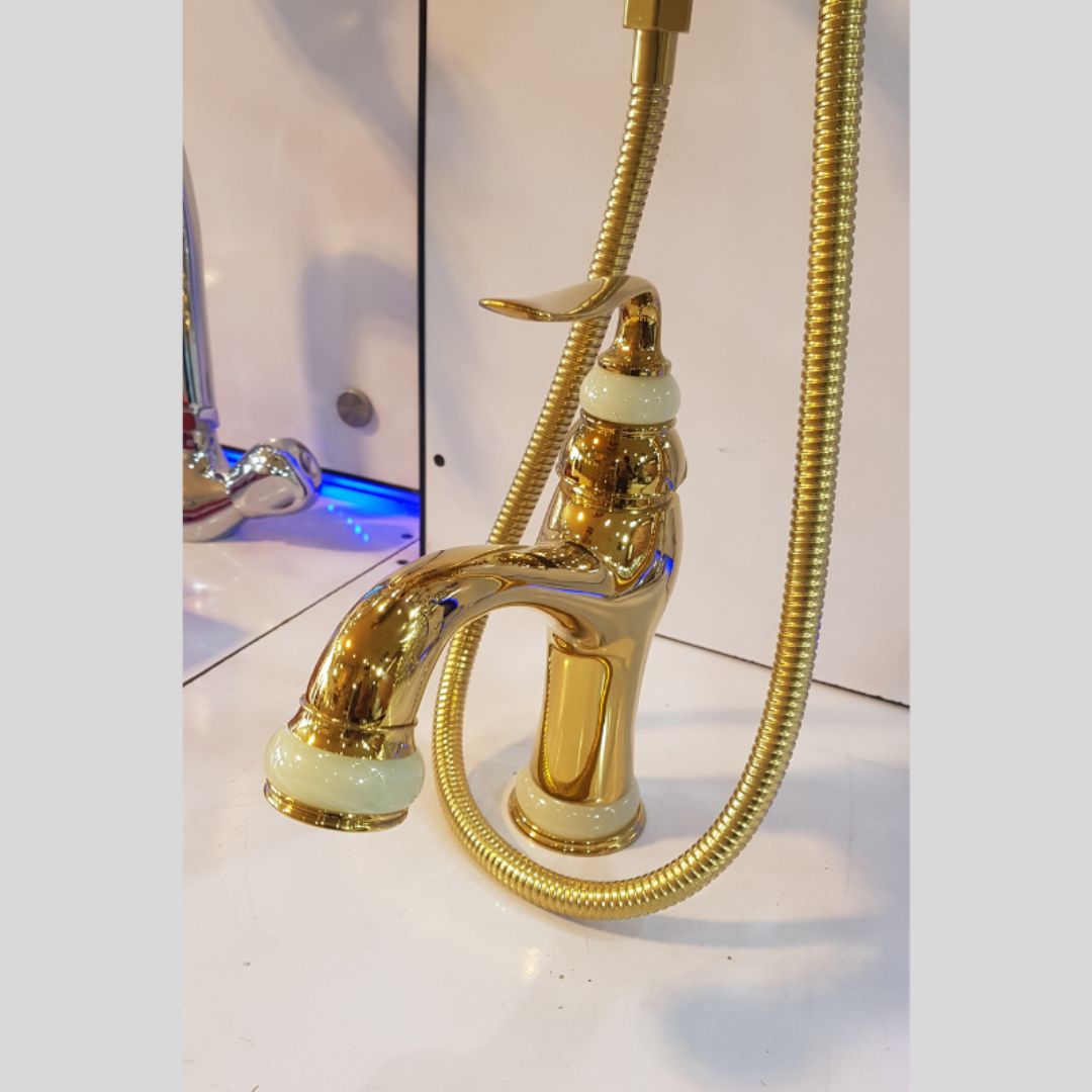 Complete 9 Pieces Marble Golden Shower Set