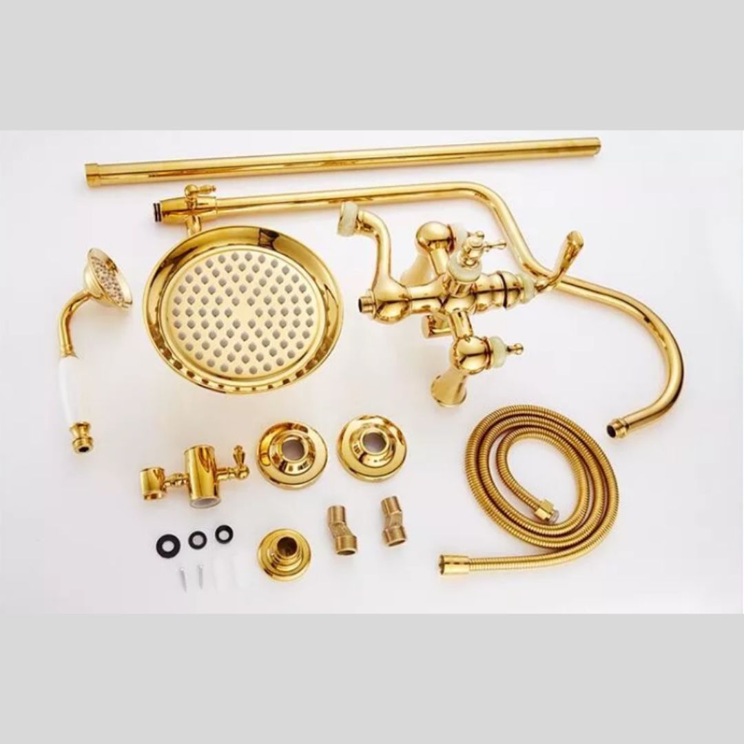 Complete 9 Pieces Marble Golden Shower Set