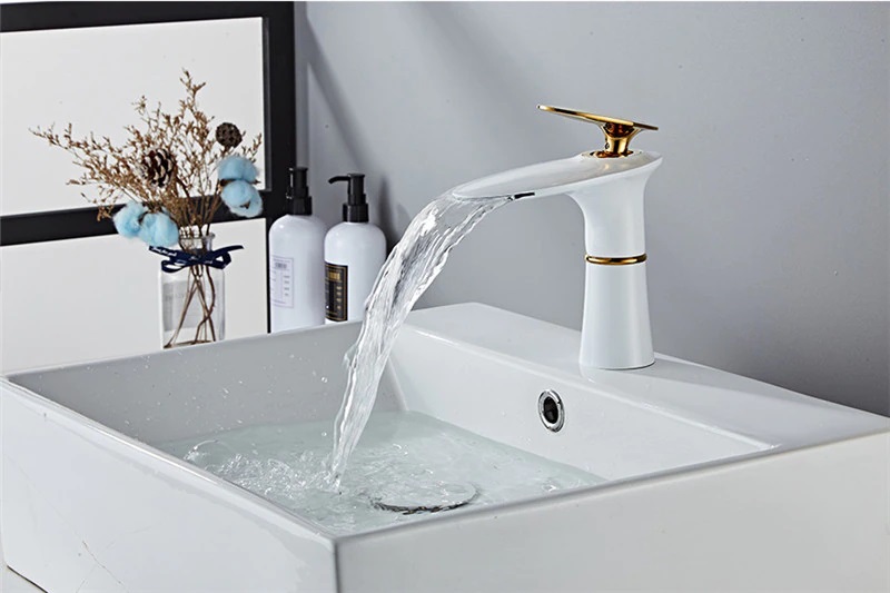 Basin Mixer Waterfall White and Gold Code BIM 820