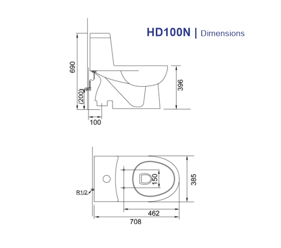 HD100N One Piece Toilet Cito with Hydraulic Seat Cover Porta