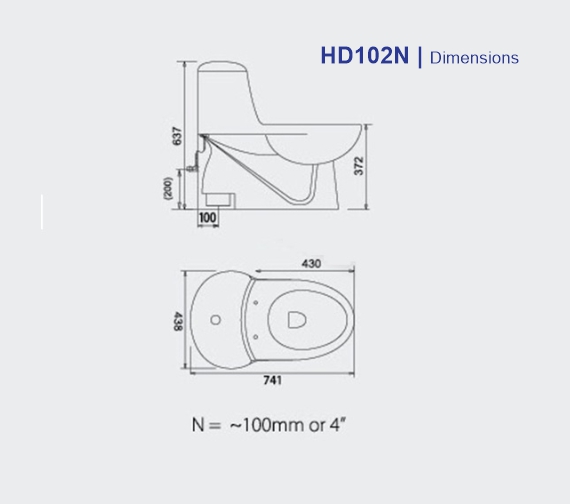 HD102N One Piece Toilet Cito with Hydraulic Seat Cover Porta
