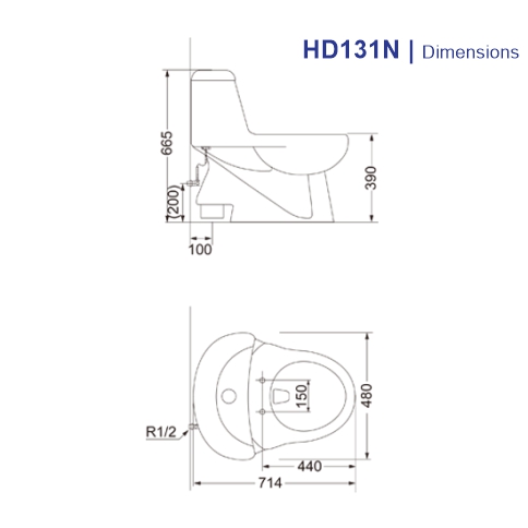HD131N One Piece Toilet Cito with Hydraulic Seat Cover Porta