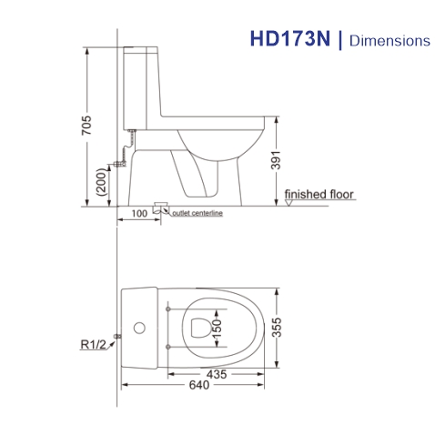 HD173N One Piece Toilet Cito with Normal Seat Cover Porta
