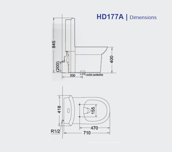 HD177A One Piece Toilet Cito with Hydraulic Seat Cover Porta