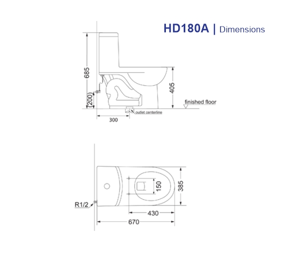 HD180A One Piece Toilet Cito with Hydraulic Seat Cover Porta