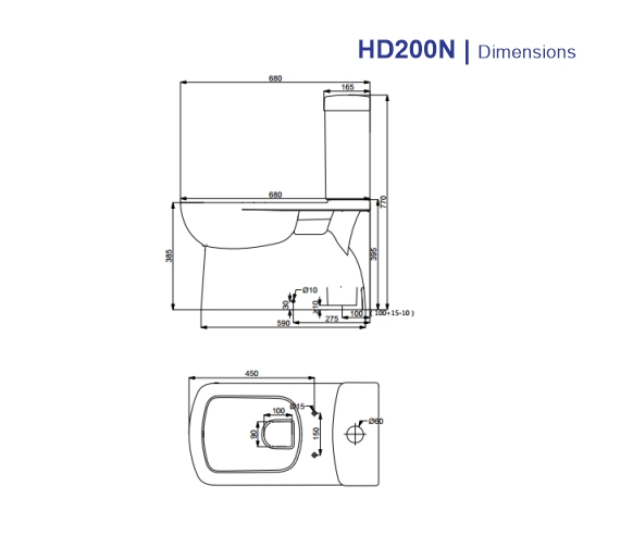 HD200N Porta Two Piece Toilet Cito with Hydraulic Seat Cover