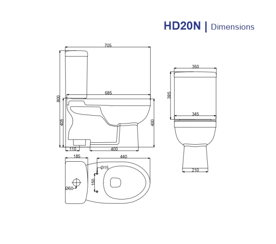 HD20N Porta Two Piece Cito with Hydraulic Seat Cover