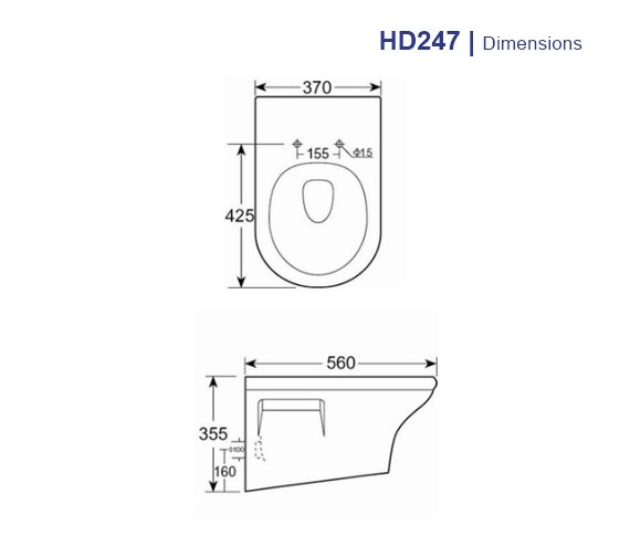 HD247WH Wall Hang Commode with Hydraulic Seat Cover Porta Wallhung Toilet
