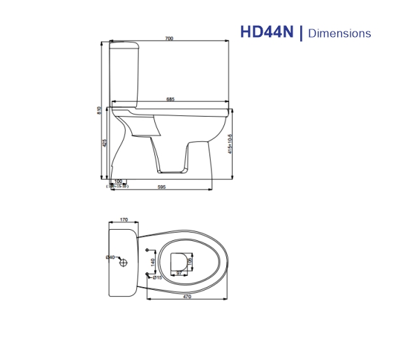 HD44N  Porta Two Piece Toilet Cito with Hydraulic Seat Cover
