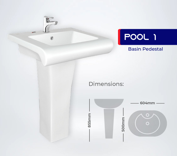 Pool 1 Basin Pedestal Pool Sanitary Ware