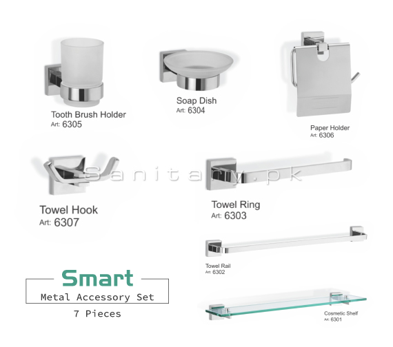 Smart Metal Complete Bathroom Accessory Set Code 6308