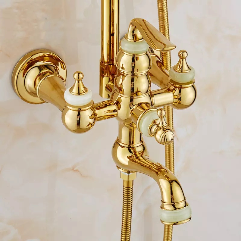 Complete 9 Pieces Marble Golden Shower Set